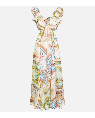 Zimmermann Halcyon Floral Silk Maxi Dress - Metallic