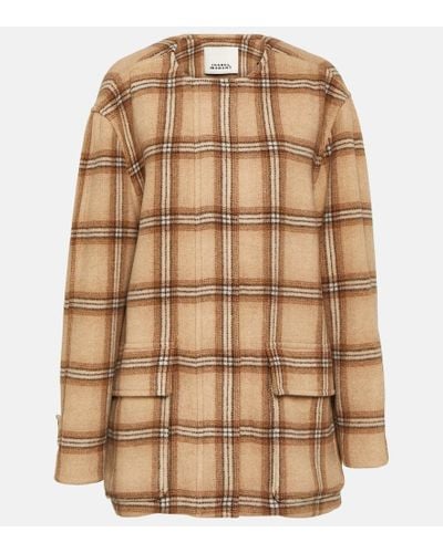 Isabel Marant Checked Wool Blend Coat - Brown