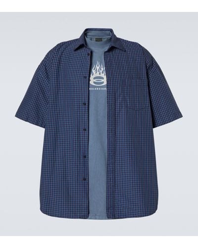 Balenciaga Logo Layered Cotton Shirt - Blue