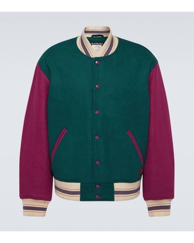 Acne Studios Colorblocked Wool-blend Varsity Jacket - Green