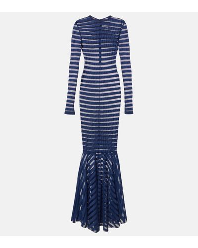 Norma Kamali Striped Mesh Gown - Blue