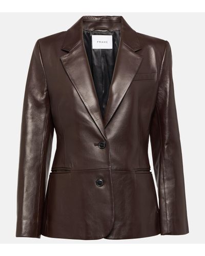 FRAME Single-breasted Leather Blazer - Brown