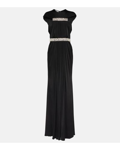 Alexander McQueen Embellished Caped Crepe Gown - Black
