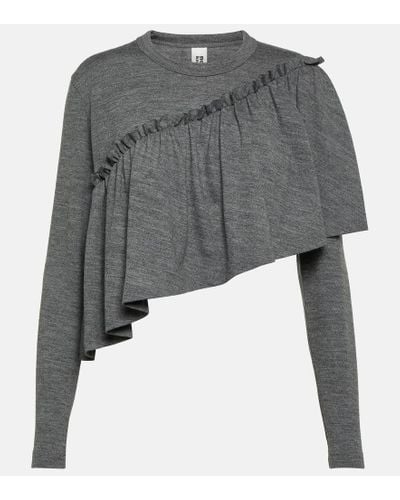 Noir Kei Ninomiya Ruffled Cropped Wool Sweater - Gray