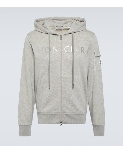 Moncler Logo Cotton-blend Fleece Hoodie - Grey