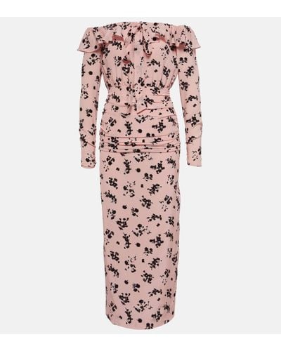 Alessandra Rich Floral Off-shoulder Silk Midi Dress - Pink