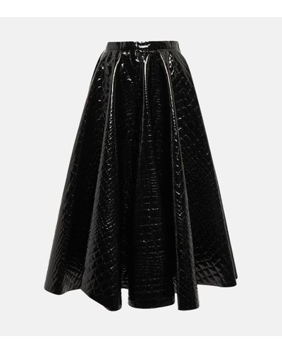 Alaïa Jupe midi en vinyle embosse - Noir