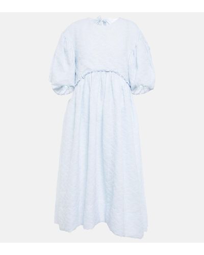 Simone Rocha Puff-sleeve Cotton-blend Midi Dress - Blue