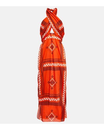 Johanna Ortiz + Net Sustain Cuzco Ruby Quipu Knots Cutout Printed Cotton-voile Halterneck Maxi Dress - Red