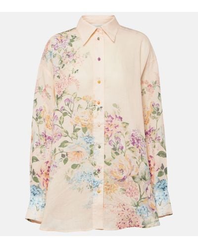 Zimmermann Halliday Floral-Print Ramie Shirt - Natural