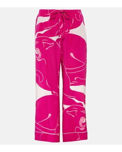 Valentino Pantalones Panther de crepe de china - Rosa