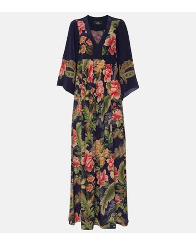 Etro Floral Silk Crepe De Chine Maxi Dress - Multicolor