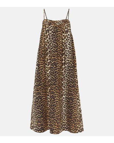 Ganni Robe midi en coton a motif leopard - Neutre