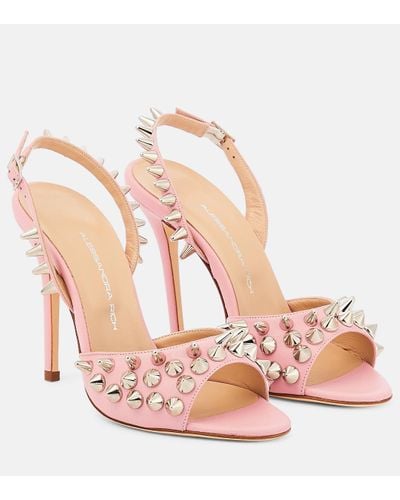 Alessandra Rich Embellished Leather Sandals - Pink