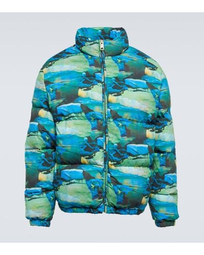 ERL Quilted Printed Down Jacket - Blue