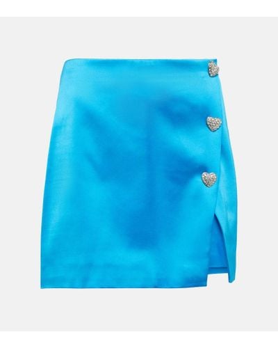 Self-Portrait Crystal-embellished Satin Miniskirt - Blue