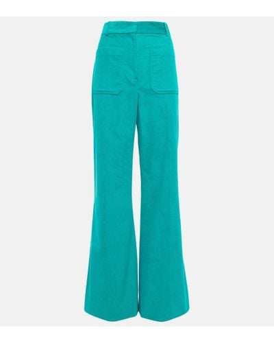 Victoria Beckham Pantalon ample Alina en velours de coton cotele - Bleu