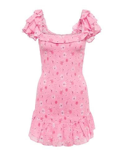 LoveShackFancy Mini-robe En Voile De Coton À Imprimé Fleuri Et À Smocks Kodie - Rose