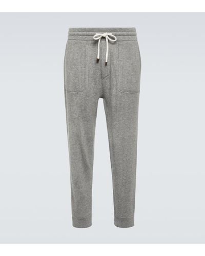 Brunello Cucinelli Ribbed-knit Cashmere Sweatpants - Gray