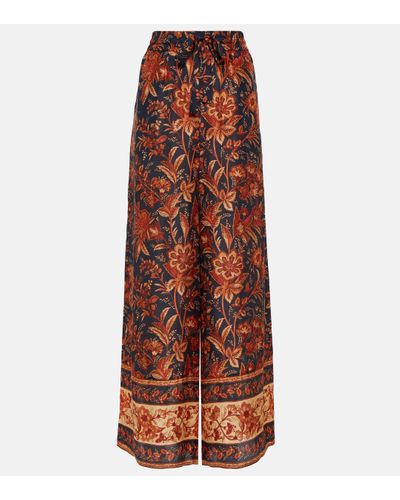 Zimmermann Junie Silk Wide-leg Trousers - Brown