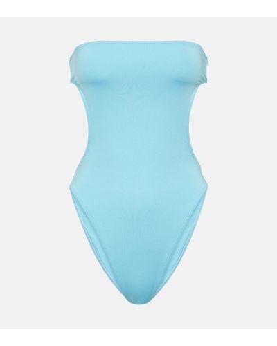 Saint Laurent Cutout Strapless Swimsuit - Blue