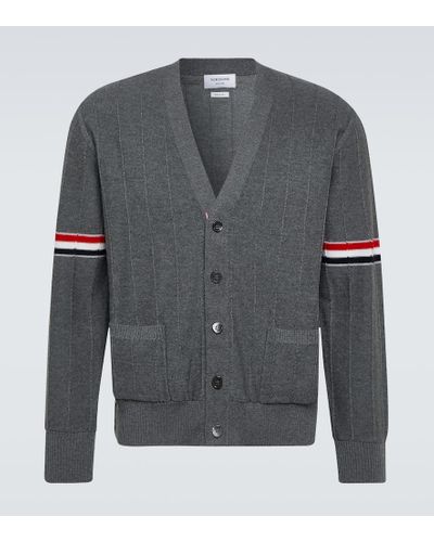 Thom Browne Cardigan in lana vergine RWB Stripe - Grigio