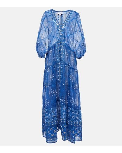 Juliet Dunn Embroidered Cotton Maxi Dress - Blue