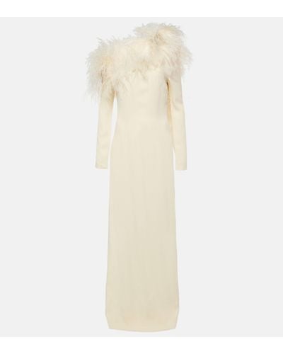 ‎Taller Marmo Garbo Feather-trimmed Crepe Gown - Natural