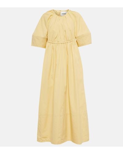Jil Sander Gathered Cotton Midi Dress - Yellow