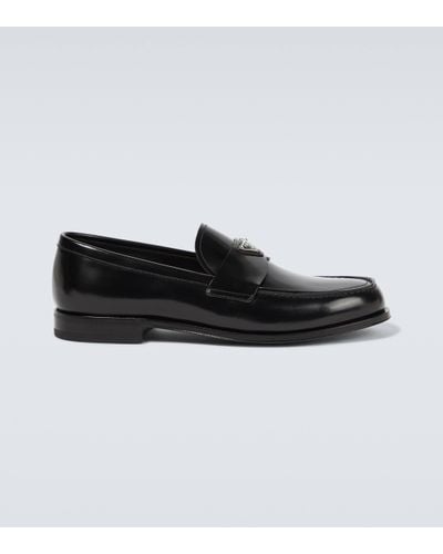 Prada Mocassins en cuir a logo - Noir