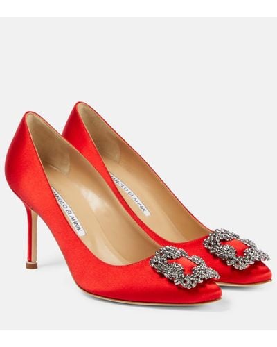 Manolo Blahnik Pumps Hangisi 90 in raso con cristalli - Rosso