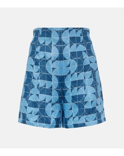Max Mara Okra Printed Linen Shorts - Blue