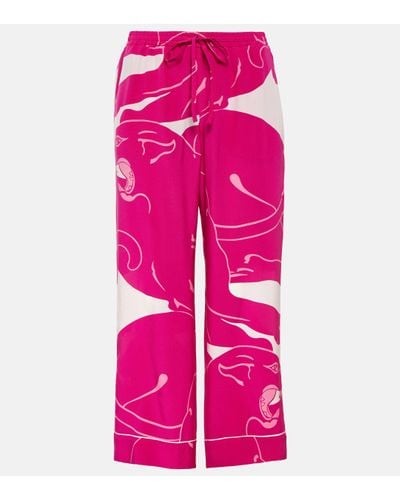 Valentino Panther Crepe De Chine Trousers - Pink