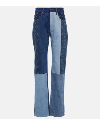 Marine Serre Jeans rectos Moonogram con patchwork - Azul