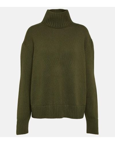 Loro Piana Oversized Cashmere Turtleneck Sweater - Green