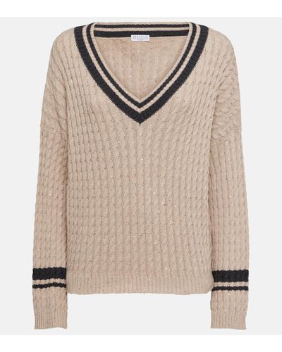 Brunello Cucinelli Verzierter Pullover aus einem Baumwollgemisch - Natur