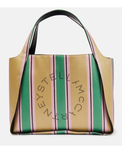Stella McCartney Stella Logo Striped Raffia Tote Bag - Green