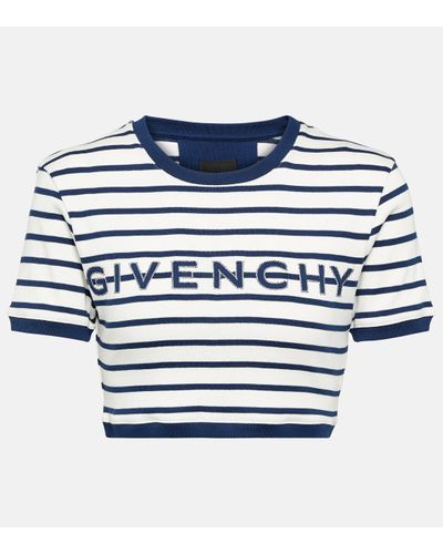 Givenchy Top raccourci raye en coton a logo - Bleu