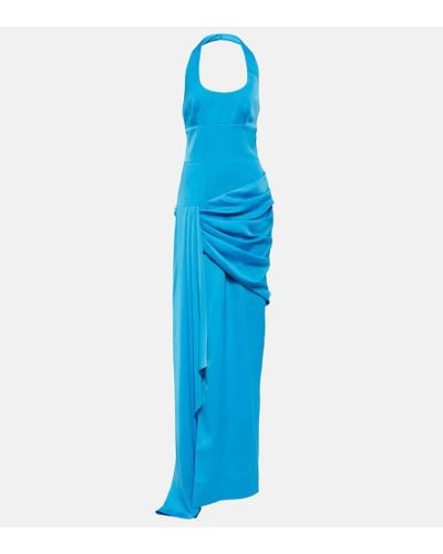 Rasario Vestido de saten con cuello halter - Azul