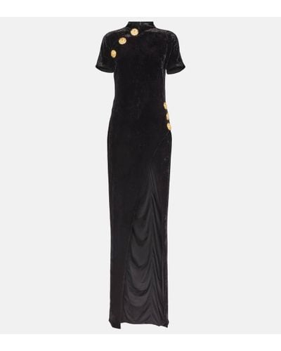 Balmain Embellished Velvet Gown - Black