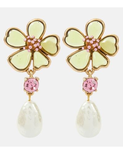 Oscar de la Renta Floral Embellished Drop Earrings - Metallic