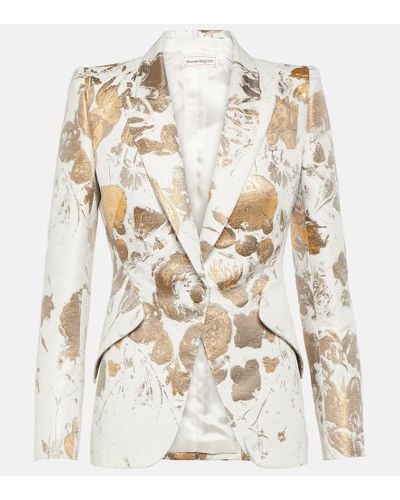 Alexander McQueen Floral Jacquard Cotton-blend Blazer - Metallic