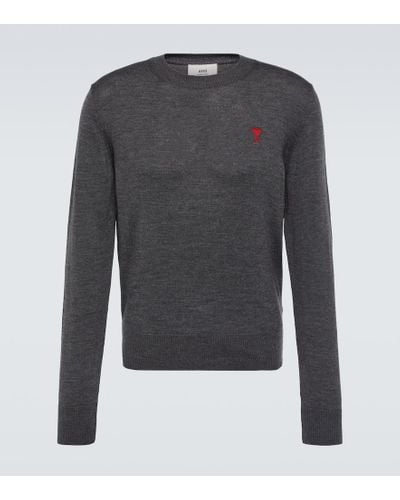 Ami Paris Ami De Cour Wool Sweater - Gray
