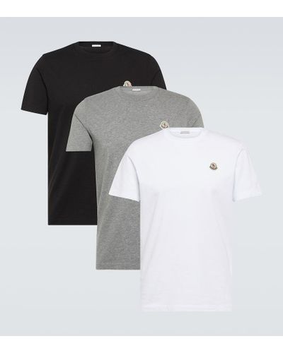Moncler Set Of 3 Logo Cotton Jersey T-shirts - Black