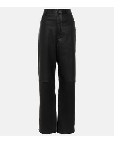 Wardrobe NYC Pantalones anchos de piel de tiro alto - Negro