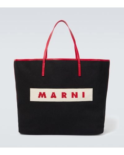 Marni Leather-trimmed Cotton Canvas Tote Bag - Red