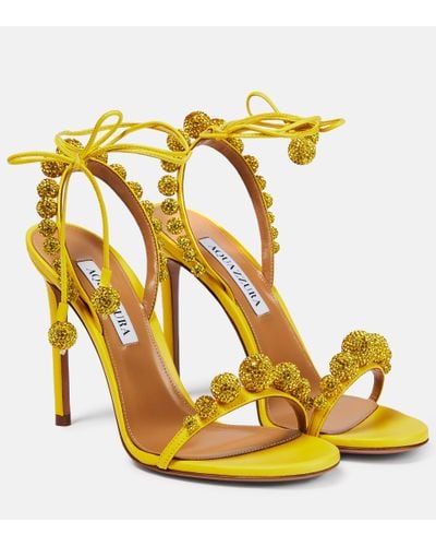 Aquazzura Disco Dancer 105 Embellished Sandals - Yellow