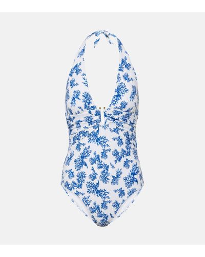 Heidi Klein Little Dix Bay U-bar Printed Swimsuit - Blue