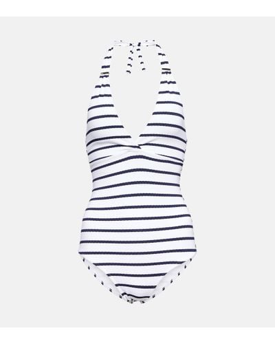 Melissa Odabash Rimini Striped Halterneck Swimsuit - White
