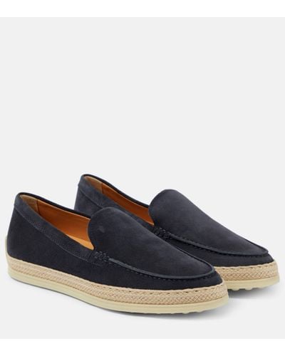 Tod's Raffia-trimmed Suede Loafers - Blue